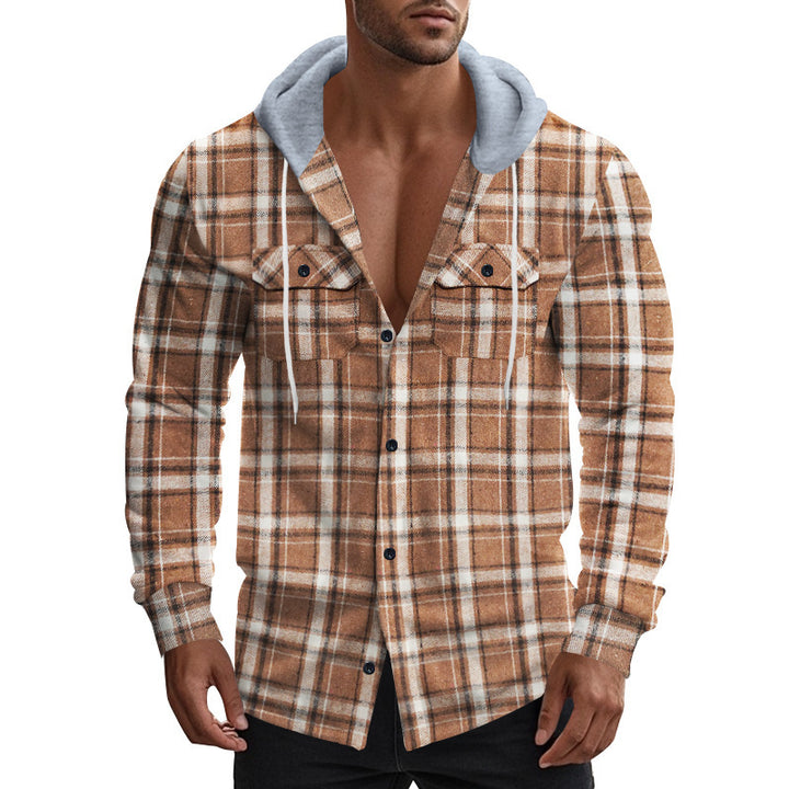 Herren Karierte Hemdjacke mit Kapuze und praktischen Taschen Echoarchiv