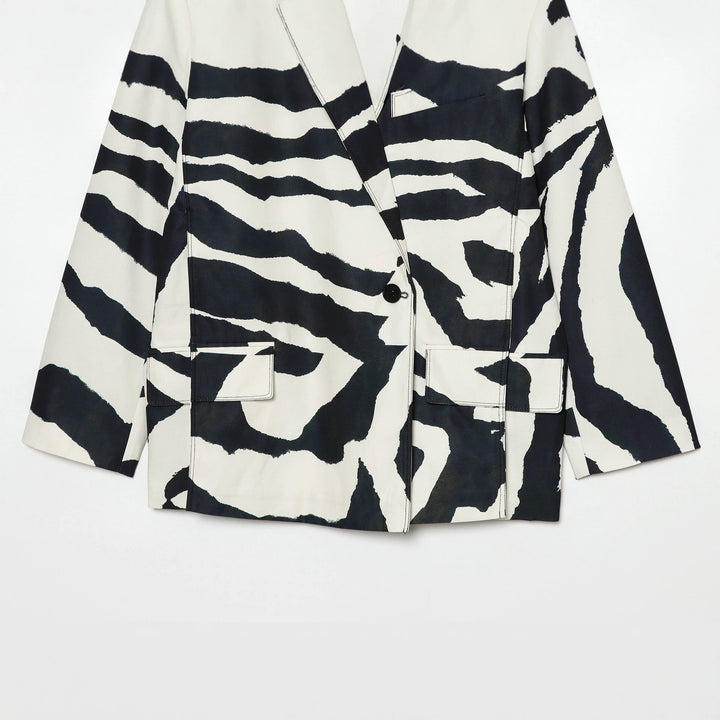 Damen nan oversized Zebra-Print Blazer mit Schalkragen, Ein-Knopf-Verschluss und aufgesetzten Pattentaschen Echo Archiv