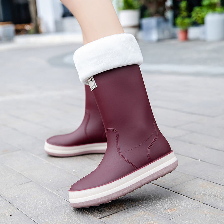 Damen Mittelhohe Plateau-Regenstiefel mit wasserfester Vollgummi-Konstruktion Echoarhiv
