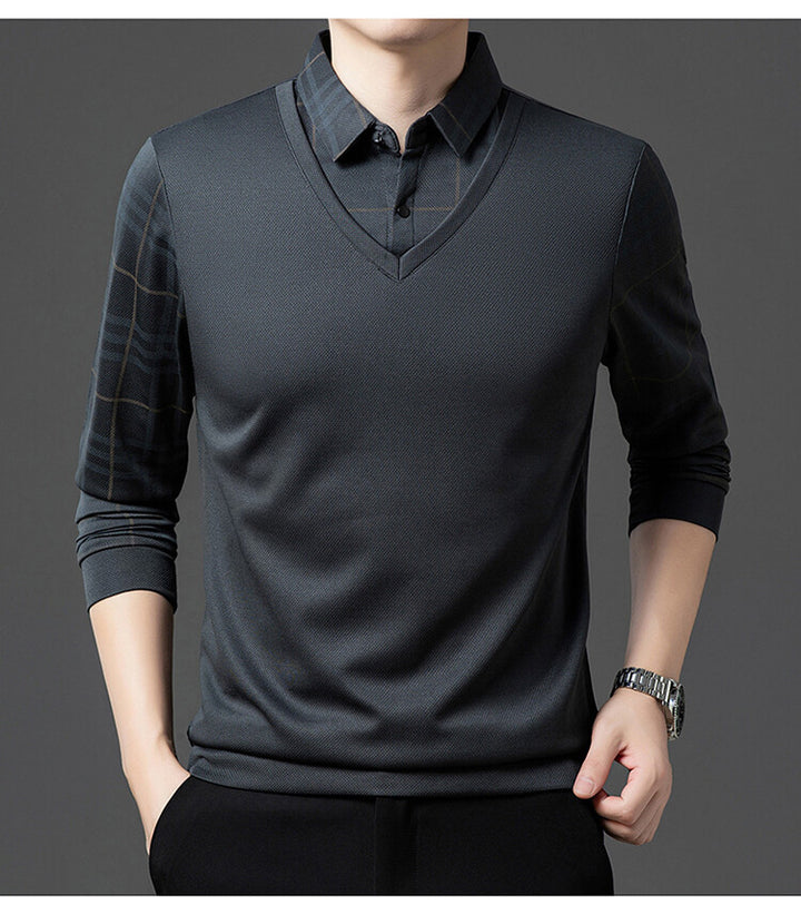 Herren eleganter V-Pullover mit strukturierten Ärmeln Echoarchiv