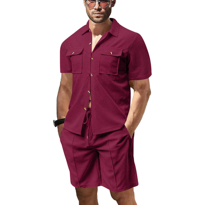 Herren lässiges Kurzarm-Hemd mit seitlichen Taschen und passenden Shorts Echoarchiv