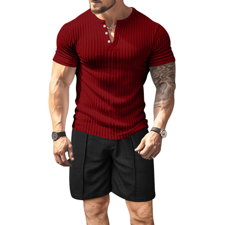 Herren strukturierter Kurzarm-Henley-T-Shirt Echoarchiv