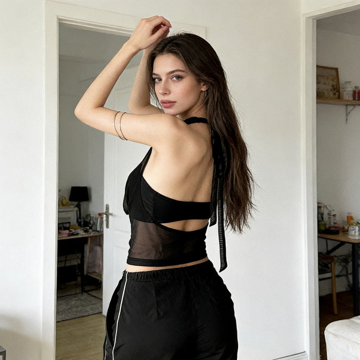 Damen Elegantes und figurbetontes Top mit tiefem Ausschnitt und schimmerndem Band Echo Archiv