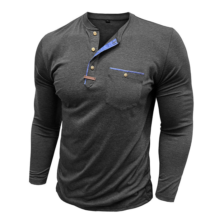 Herren Elegantes Langarm-Henley-Shirt mit kontrastierenden Details Echoarchiv