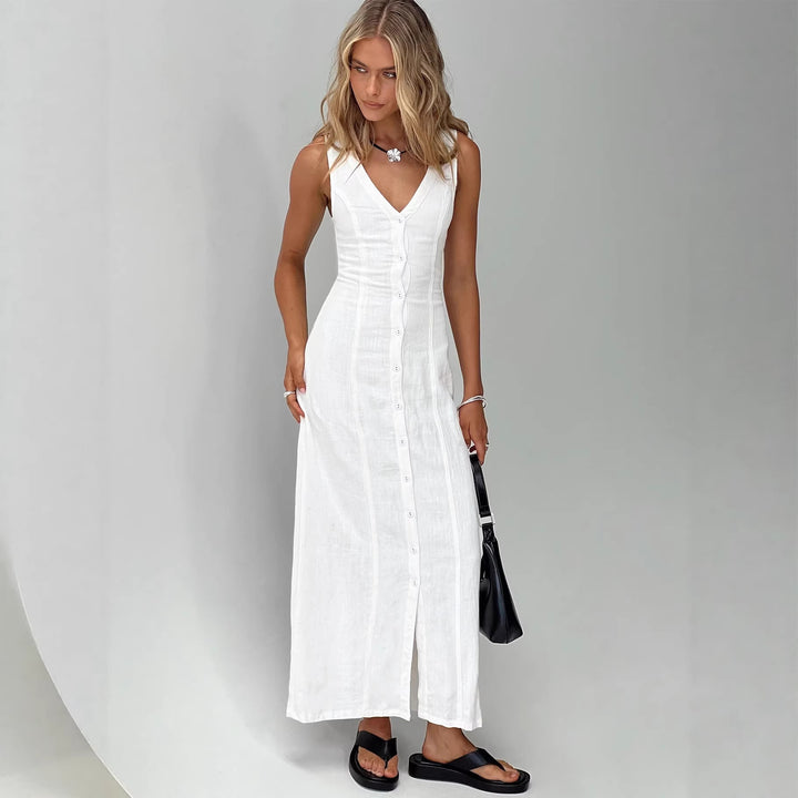 Damen Maxikleid mit knöpfbarem Ausschnitt und figurbetontem Schnitt Echo Archiv