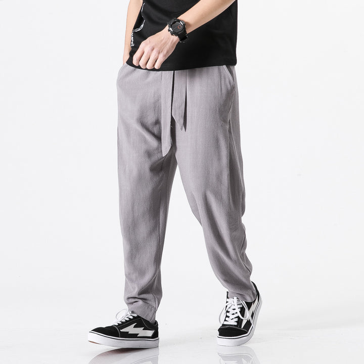 Herren nan entspannte Leinen-Baumwoll Harem-Joggerhose mit verdecktem Tunnelzug und tapered Bein Echo Archiv
