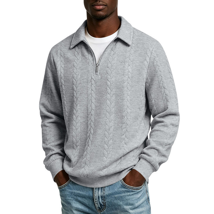 Herren Troyer-Strickpullover mit halbem Reißverschluss und Zopfmuster Echoarchiv
