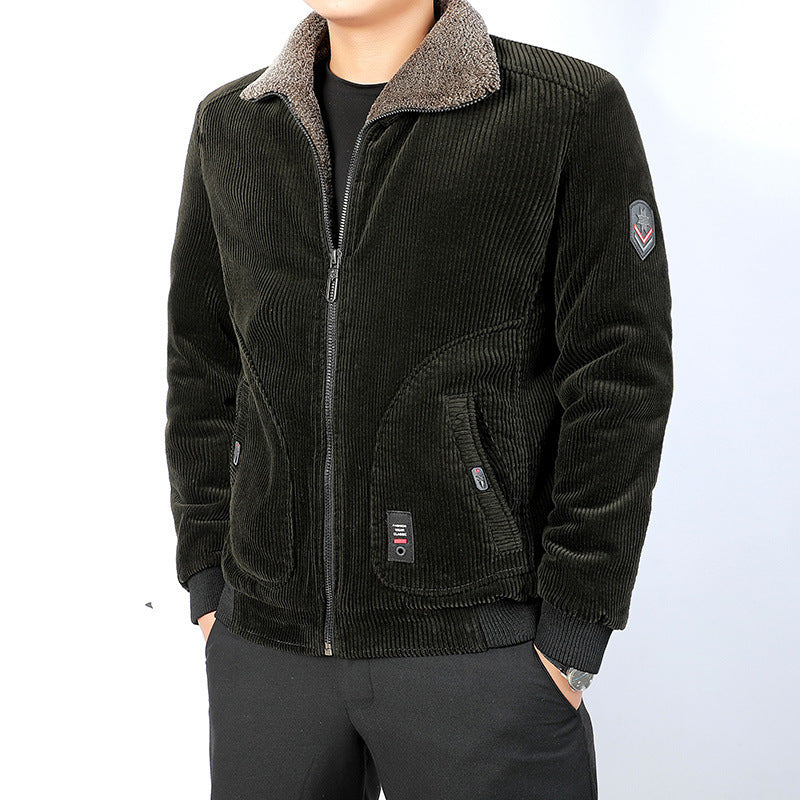 Herren Kurz geschnittene Cord‑Bomberjacke mit Teddykragen und Rippbündchen – Brevano