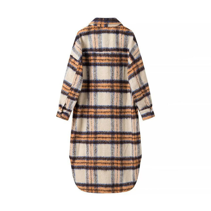 Damen Oversize-Hemdkleid-Mantel aus Wollmix mit Karomuster Echo Archiv