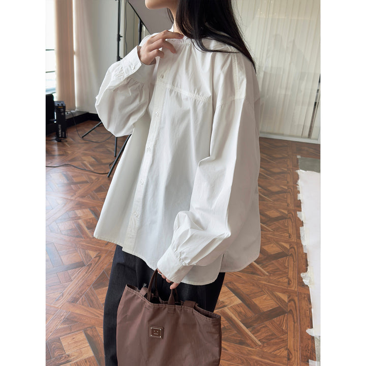 Damen Oversize-Hemdbluse mit Ballonärmeln und geraffter Schulterpartie Echoarchiv
