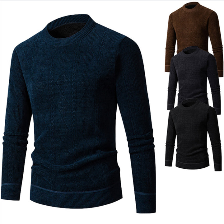 Herren Strickpullover mit strukturiertem Zopfmuster und hohem Kragen Echoarchiv