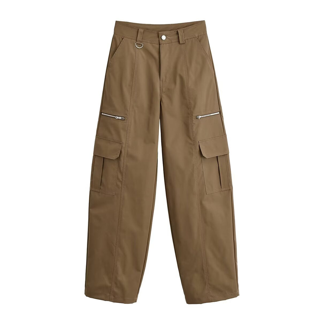 Damen Weite Cargo-Hose mit Utility-Taschen, Reißverschluss-Details und hoher Taille Echoarchiv