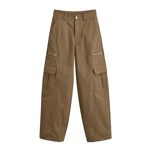 Damen Weite Cargo-Hose mit Utility-Taschen, Reißverschluss-Details und hoher Taille Echoarchiv