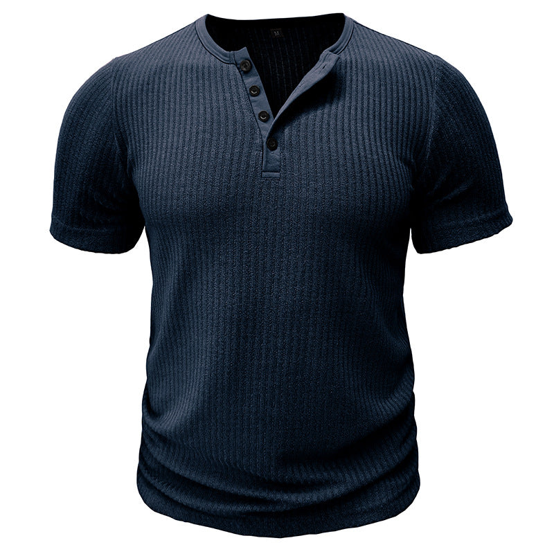 Herren Kurzarm-Henley Shirt mit strukturierter Oberfläche Echoarchiv