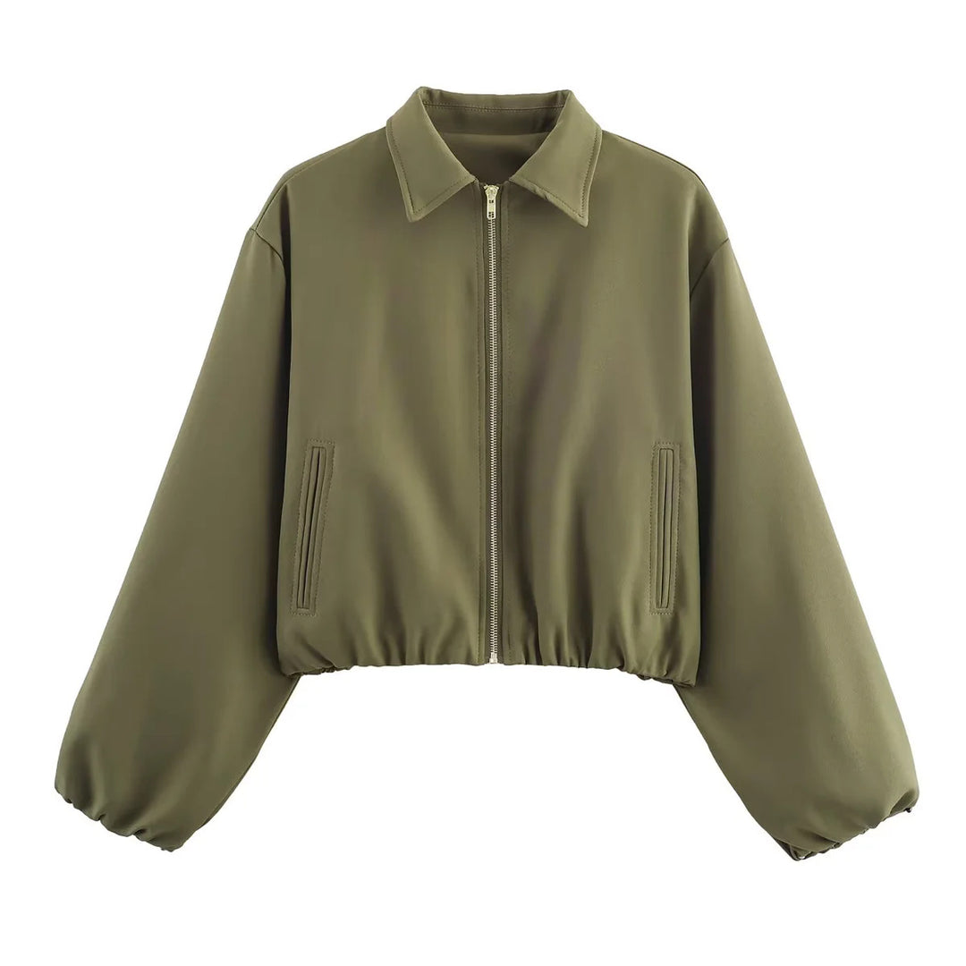 Damen nan cropped Blousonjacke mit Reißverschluss, Hemdkragen, Eingrifftaschen und elastischem Saum Echo Archiv