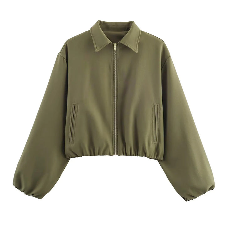Damen nan cropped Blousonjacke mit Reißverschluss, Hemdkragen, Eingrifftaschen und elastischem Saum Echo Archiv