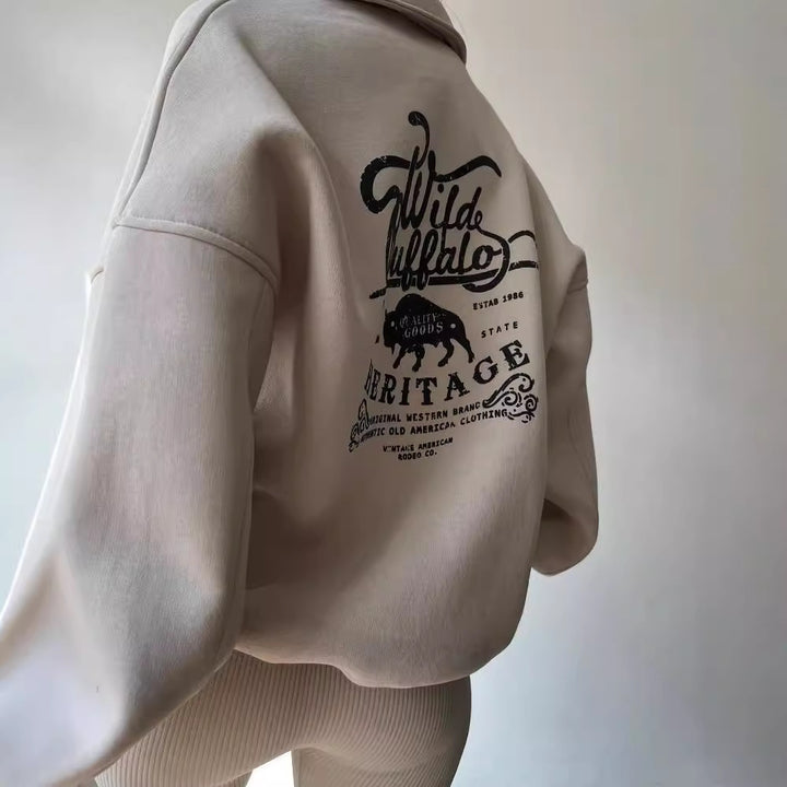 Damen Oversized Halbzip-Sweatshirt mit Stehkragen und gesticktem Logo Echoarchiv