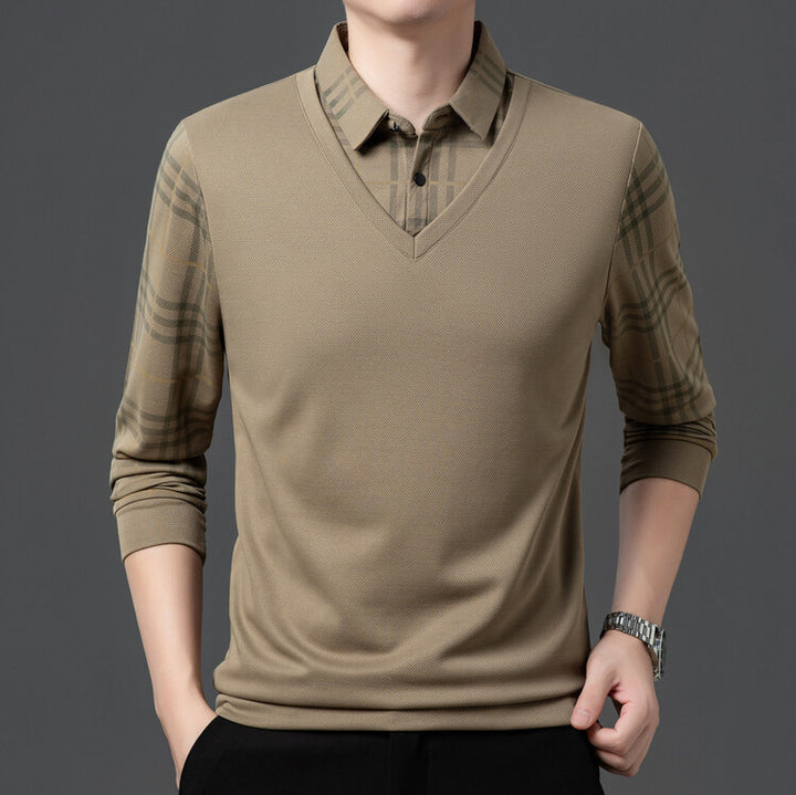 Herren eleganter V-Pullover mit strukturierten Ärmeln Echoarchiv