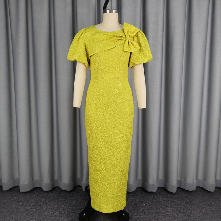 Damen figurumschmeichelndes Maxikleid mit Puffärmeln und Schleifen-Detail Echo Archiv