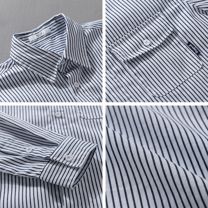 Herren Leichtes gestreiftes Hemdjacken-Overshirt aus Baumwoll-Leinenmix mit Brusttasche Echoarchiv