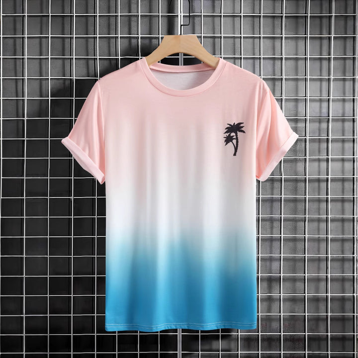 Herren T-Shirt mit modernem Farbverlauf und Palmenstickerei Echoarchiv