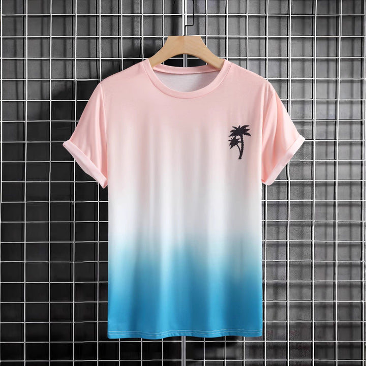 Herren T-Shirt mit modernem Farbverlauf und Palmenstickerei Echoarchiv