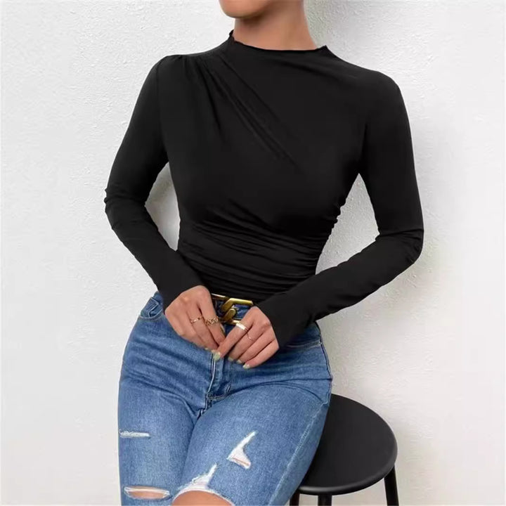 Damen nan gerafftes Langarmshirt mit asymmetrischem U-Boot-Ausschnitt und figurbetonter Silhouette Echo Archiv