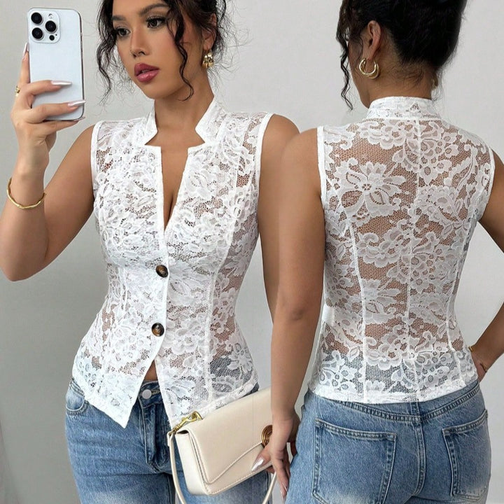 Damen Spitzenbluse im eleganten Schnitt mit Knopfdetails Echo Archiv