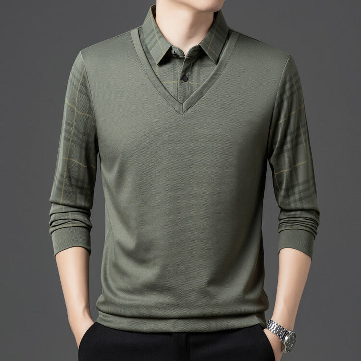 Herren eleganter V-Pullover mit strukturierten Ärmeln Echoarchiv