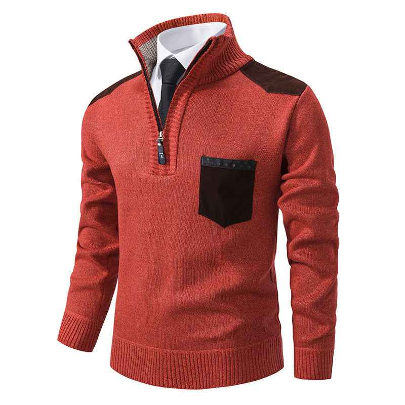Herren modischer Pullover mit hohem Kragen und praktischer Brusttasche Echoarchiv