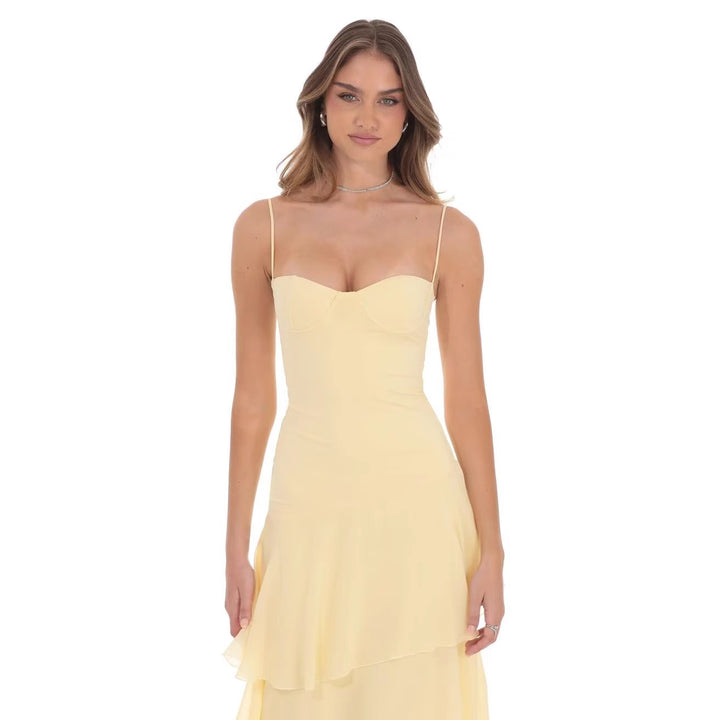 Damen nan romantisches Stufen-Maxikleid mit Herzausschnitt und feinen Spaghettiträgern Echo Archiv