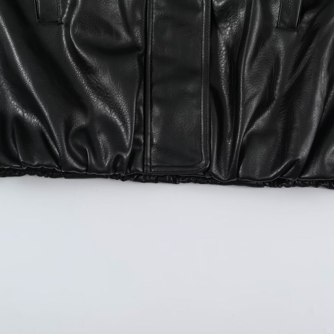 Damen Oversize Lederoptik-Blousonjacke mit Stehkragen und elastischem Saum Echoarchiv