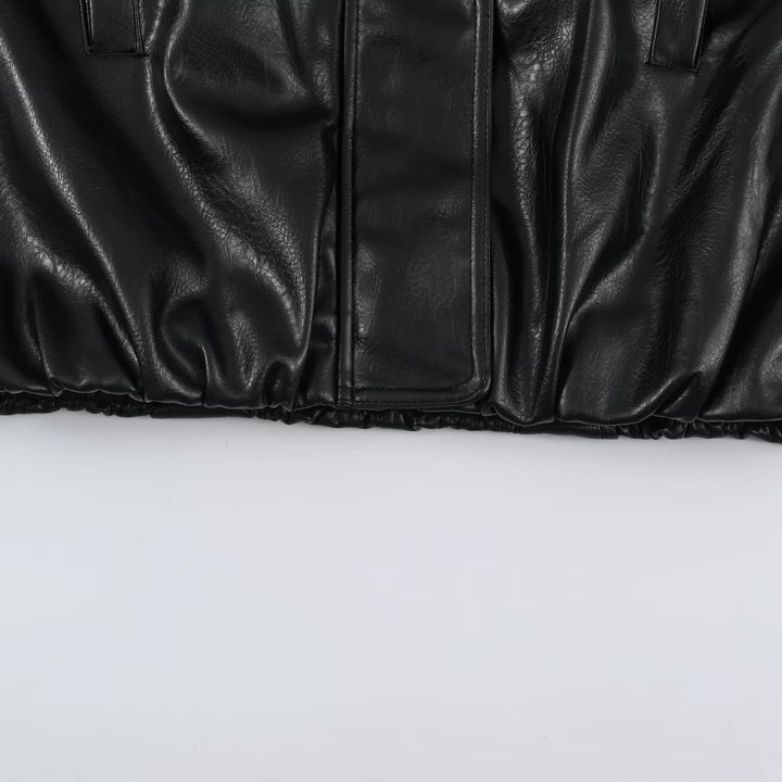 Damen Oversize Lederoptik-Blousonjacke mit Stehkragen und elastischem Saum Echoarchiv