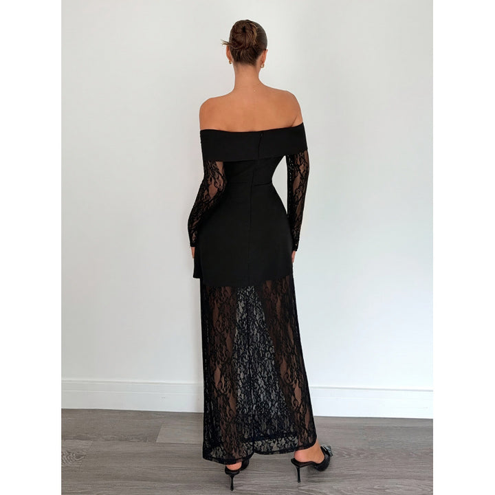 Damen Spitzen Abendkleid mit schulterfreiem Design und langen Ärmeln Echo Archiv