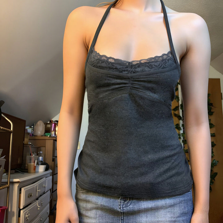 Damen Sexy Spaghetti-Trägertop mit Spitzeneinsätzen Echo Archiv