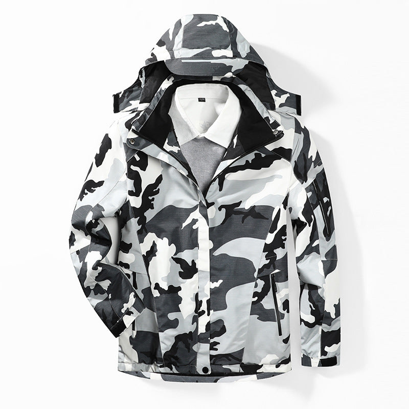 Herren Camouflage Regenjacke mit Kapuze und verstärkten Reißverschlusstaschen – Taviero