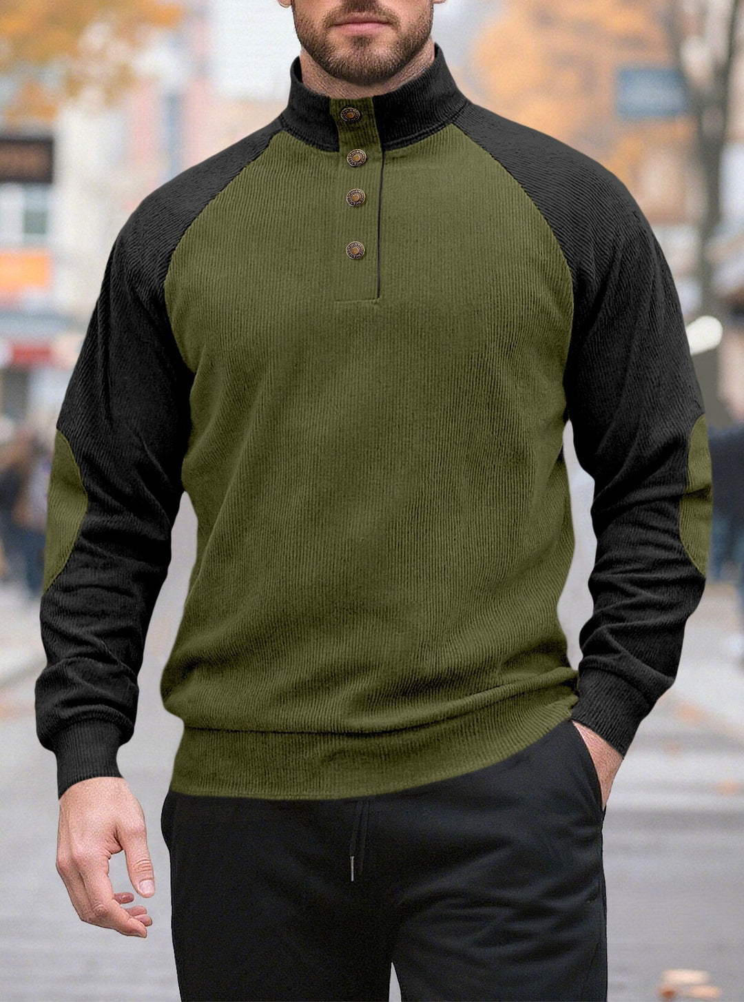 Herren Strickpullover mit modernem Stehkragen und Knopfleiste Echoarchiv