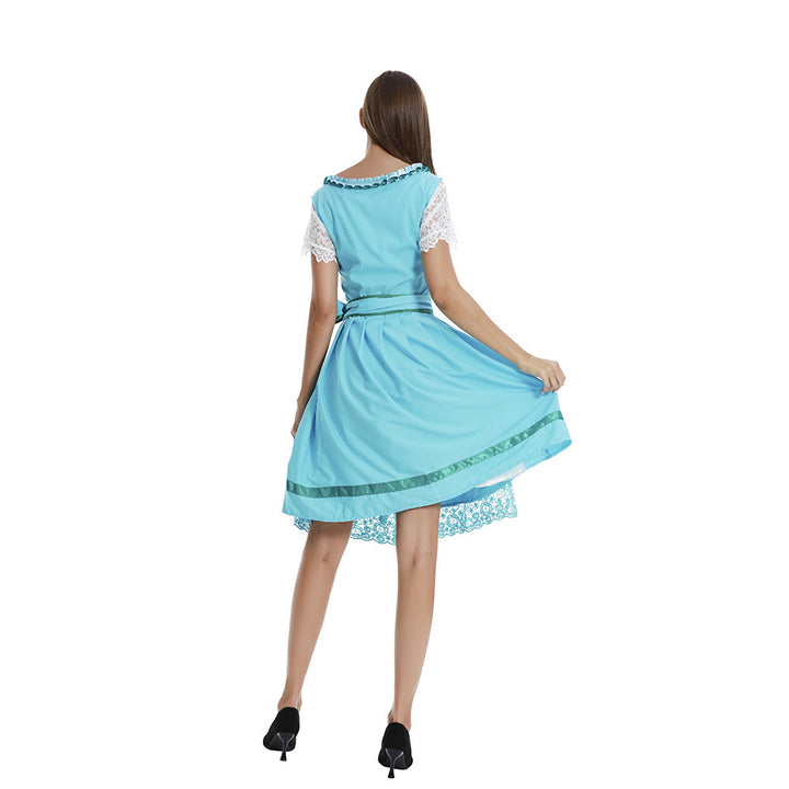 Damen nan romantisches Alpenkleid mit geschnürtem Mieder, Spitzeneinsatz und Taillenschärpe Echo Archiv