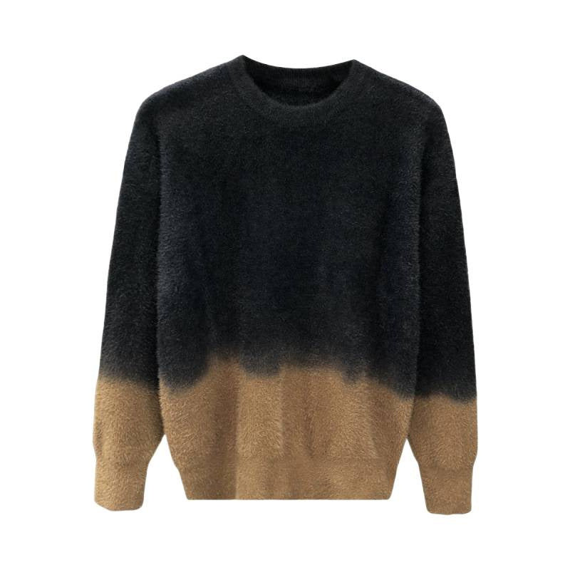 Herren Flauschiger Farbverlauf-Pullover aus Mohair-Mix mit Rundhals und geradem Schnitt Echoarchiv