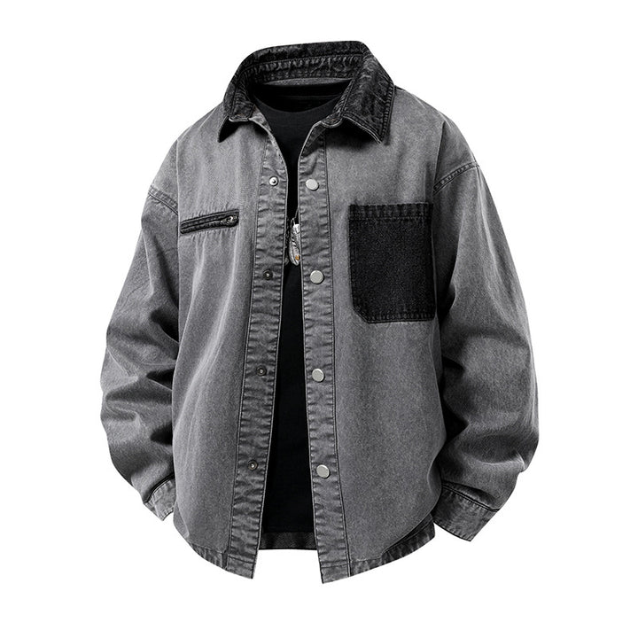 Herren Modische Denimjacke mit hohem Kragen und praktischen Taschen Echo Archiv