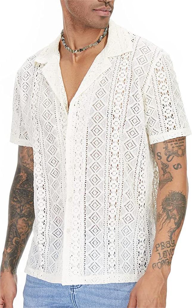 Herren luftiges Strickhemd mit durchbrochenem Design und kurzen Ärmeln Echoarchiv