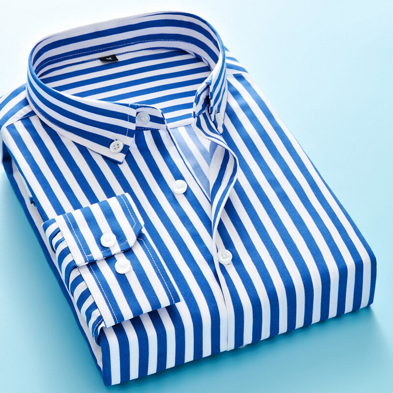 Herren nan gestreiftes Business-Hemd mit Button-Down-Kragen, Brusttasche und bügelleichtem Baumwollmix Echo Archiv