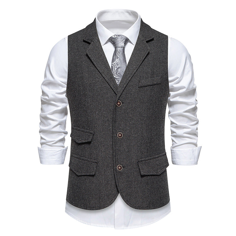 Herren elegante Anzugweste im klassischen Herringbone-Design mit praktischen Taschen Echoarchiv 1758809564