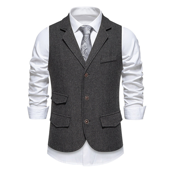 Herren elegante Anzugweste im klassischen Herringbone-Design mit praktischen Taschen Echoarchiv 1758809564