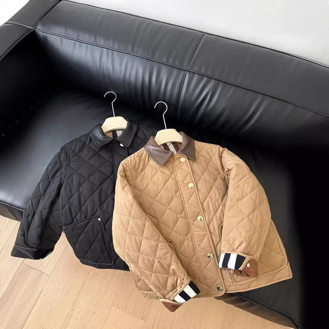 Damen Modische Steppjacke mit eleganter Lederkragen Echoarchiv