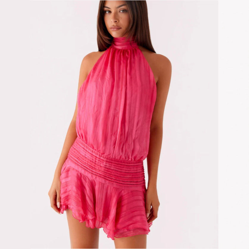 Damen Neckholder Minikleid mit Rüschensaum und gepolstertem Oberteil Echo Archiv