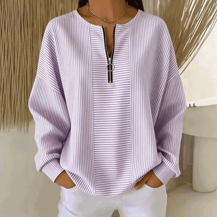 Damen Oversize Pullover mit feiner Rippstruktur und kurzem Zipper Echo Archiv