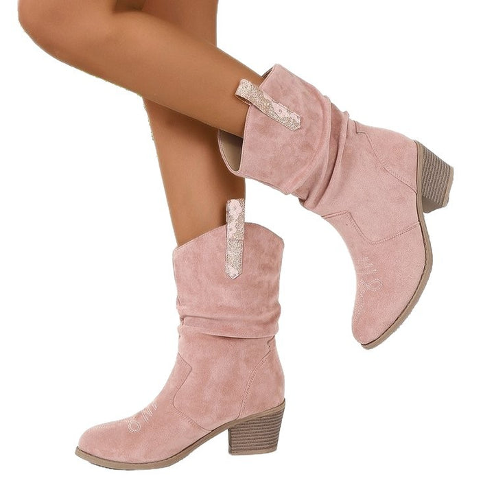 Damen Cowboy-Stiefeletten mit mittlerem Blockabsatz und gerafftem Schaft Echo Archiv