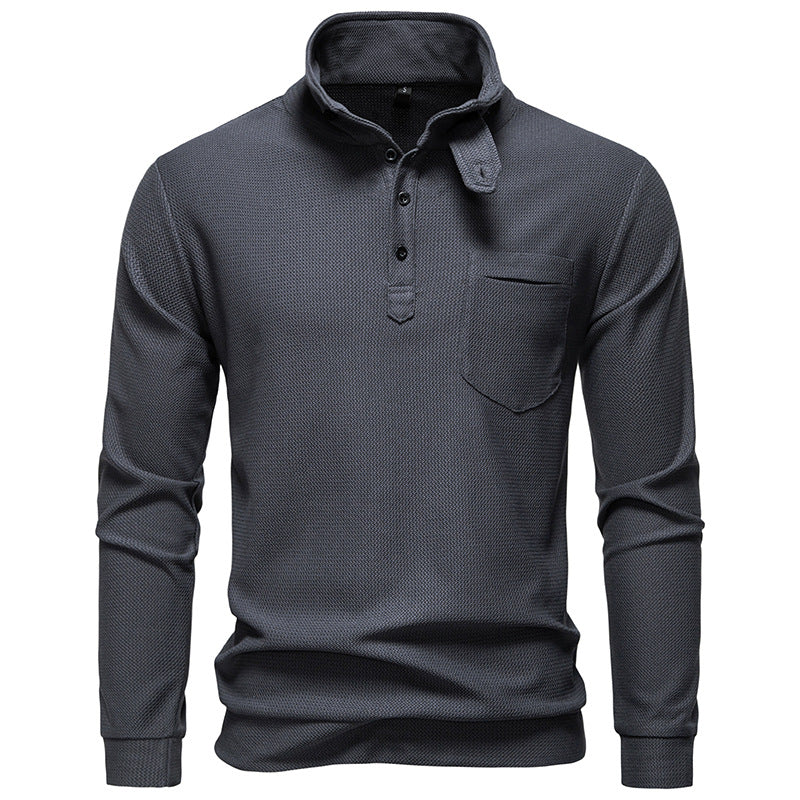 Herren Texturiertes Waffelstrick-Henleyshirt mit hohem Kragen, Knopfleiste und Brusttasche Echo Archiv