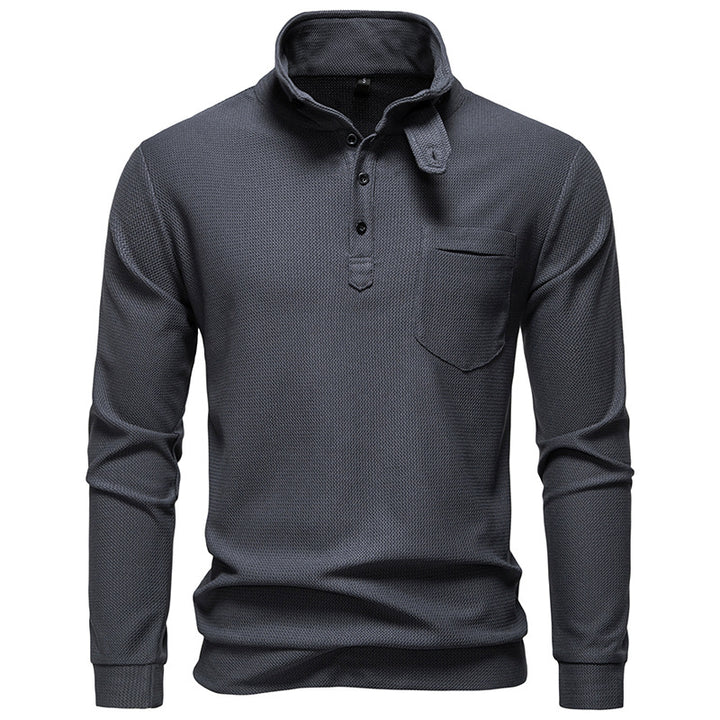 Herren Texturiertes Waffelstrick-Henleyshirt mit hohem Kragen, Knopfleiste und Brusttasche Echo Archiv